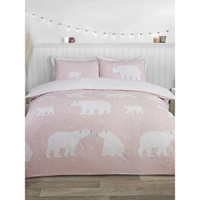 Immagine di Rapport Polar Bear Set Copripiumino Singolo in 100% Cotone Spazzolato, Reversibile, Colore: Fard, Blush