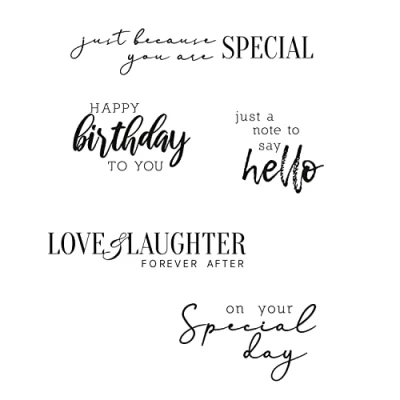 Immagine di Sizzix Timbri Trasparenti 5PK Sentiments #6 di Pete Hughes 665408 Capitolo 3 2022, Sentimenti Sunnyside #6, One Size