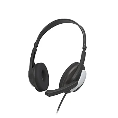 Immagine di Hama cuffie con microfono (cuffie cablate, jack da 3,5 mm, Aux, Stereo Headphones cavo, On Ear PC braccio e fascia per il collo, cavo audio 2 m, colore: nero/argento