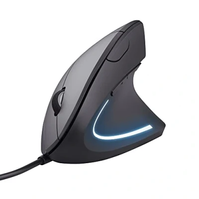 Immagine di Trust Verto Mouse Verticale Cablato, Ergonomico con Filo, 1000/1600 DPI, Cavo USB 1,5 m, Illuminazione LED, 6 Pulsanti per PC, Computer, Portatile, Mac Nero