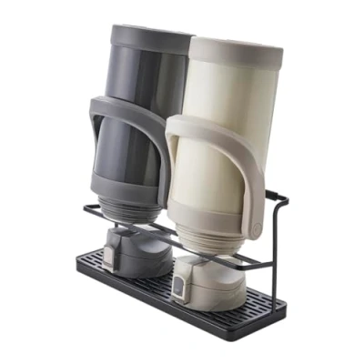 Immagine di Yamazaki 5410 TOWER Supporto per asciugare le bottiglie con vassoio, nero, acciaio/resina ABS, design minimalista, 32 x 12 17 cm (LxPxA)