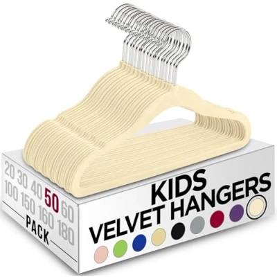 Immagine di Utopia Home Grucce per bambini in velluto, 28 cm, resistenti, armadio, perfette l&#039;uso quotidiano (Avorio, Confezione da 50)