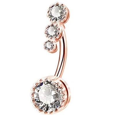 Immagine di OUFER 14G Piercing Ombelico Acciaio Chirurgico 316L Round CZ Oro Rosa Palline Navel Ring Belly Bar Semplice Gioiello Donna 10mm