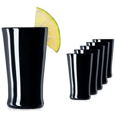 Immagine di PLATINUX Bicchieri neri in vetro, da shot, set 6 pezzi, per cicchetti, vodka, liquore, tequila, 20 ml (max. 30 ml)