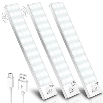Immagine di Ylatoial Luce Armadio LED con Sensore di Movimento, 4 Modalità Sottopensile Cucina, USB Lampada Ricaricabile, Senza Fili Luci Notturna per Cucina Scale Corridoio Garage