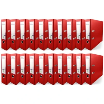 Immagine di Netuno 20 raccoglitore cartone ecologico riciclato rosso a 2 anelli A4 dorso 8 cm faldone portadocumenti per ufficio scuola archivio