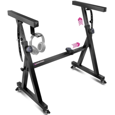 Immagine di Plixio Supporto per tastiera pianoforte con ruote, stile Z regolabile e portatile, professionale, resistente, 54 88 tasti