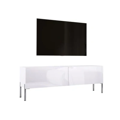 Immagine di 3E 3xE living.com Mobile TV largo 140 cm in colore Blanc mat/Blanc brillant con gambe dritte cromato, D: L: cm, A: 52 P: 32