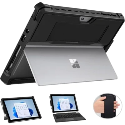 Immagine di MoKo Custodia per Microsoft Surface Go 4/Surface 3/Surface 2/Surface Go, Protettiva Tutto in Uno con Cinturino e Portapenne, Compatibile Tastiera Type Cover Nero