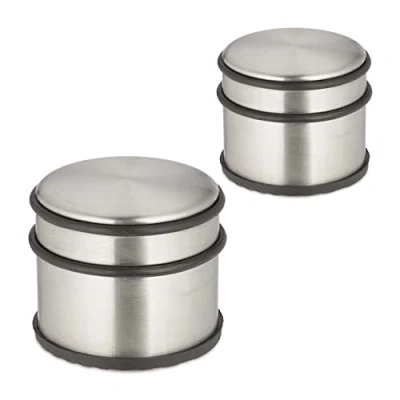 Immagine di Relaxdays Fermaporta in Acciaio Inox, Set da 2, HxD: 7,5 x 9 cm, Blocca Porte Pesante e Antiscivolo, Argento Nero