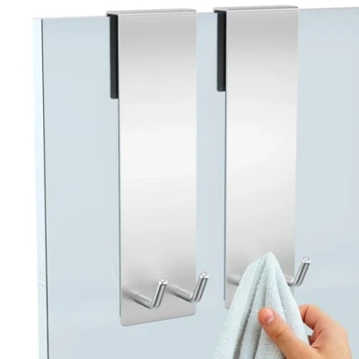 Immagine di Newpop 2 Pezzi Appendi Accappatoio Bagno, Ganci Appendiabiti da Porta, Gancio Termoarredo Asciugamani Attaccapanni, Appendino Appendini, Adatto Box Doccia in Vetro Senza Cornice di Spessore 6 12 mm