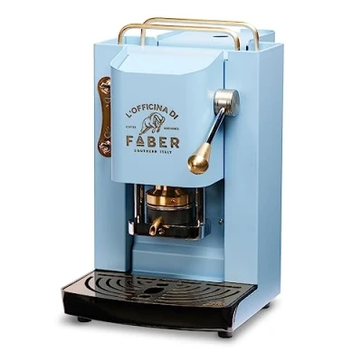 Immagine di FABER COFFEE MACHINES Modello Pro Deluxe Macchina caffe a cialde ese 44mm Rifiniture ottonato Pressacialda in ottone regolabile elettrovalvola di serie (TURQUOISE)
