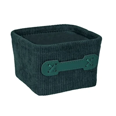 Immagine di Wenko Cesta da bagno Anela Square in design a corda per riporre e mettere ordine strumenti accessori bagno, 100% poliestere, maniglia pelle artificiale, 14 x 9 cm, verde scuro