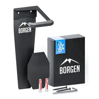Immagine di Borgen Supporto da parete per bici verticale e bike, MTB, corsa in nero opaco Sopensione della la casa il garage con cuscinetti di protezione