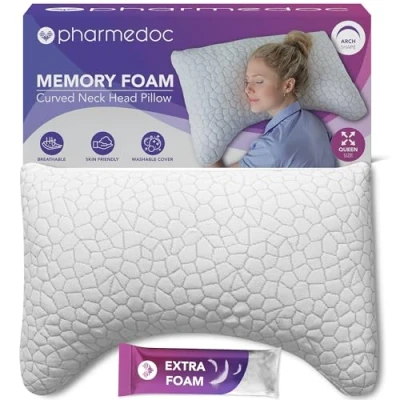Immagine di Pharmedoc Cuscino Cervicale (Riempibile Memory Foam) Guanciale Letto, Cuscini da Collo Ortopedico, Letto (Set di 1)