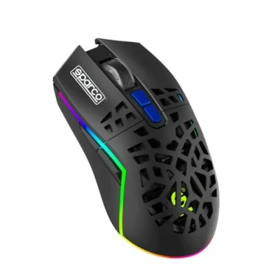 Immagine di Celly, Mouse Wireless Clutch, Linea Sparco, Ergonomico con Design Alveolare, Click Silenzioso e Luci RGB, DPI Luminosità Regolabili, Pulsanti Avanti Indietro, Modalità Auto Sleep