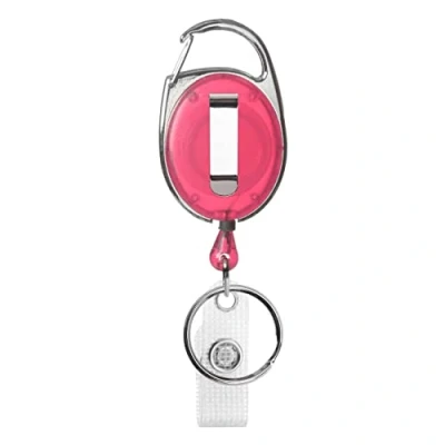 Immagine di Karteo®, porta badge ovale in plastica con cordoncino arrotolabile nylon, clip, colore a scelta Rosa