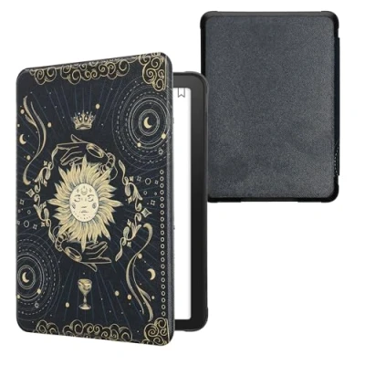 Immagine di kwmobile Custodia eReader Compatibile con Amazon Kindle Paperwhite (12. Gen 2024)/Kindle Colorsoft Cover eBook Reader Flip Case blu scuro/giallo/nero Sole Tarocchi