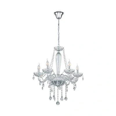 Immagine di Eglo Basilano 1 Lampadario a Sospensione 6 Luci, Stile Vintage, Shabby Chic, Attacco E14. in Acciaio e Vetro Cromato, Trasparente