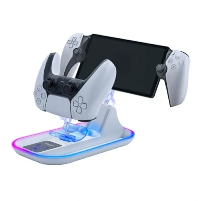 Immagine di Mcbazel Stazione di Ricarica per PS Portal Remote Player/PS5 Controller, Caricatore Controller con Illuminazione RGB