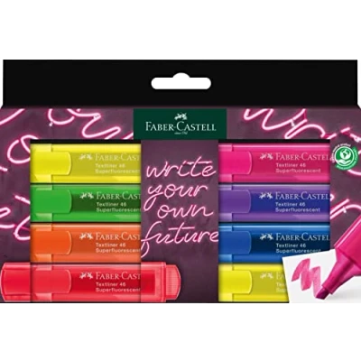 Immagine di Faber Castell 254601 Set di evidenziatori 46, confezione da 8 pezzi, colori neon, punta a scalpello lunga durata, larghezza linea 1 5 mm, ricaricabile