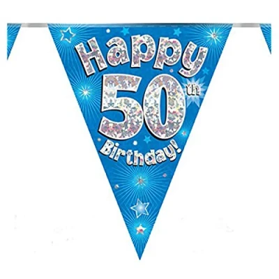 Immagine di Festone con bandierine olografiche per 50 compleanno, lunghezza 3,9 m, 11