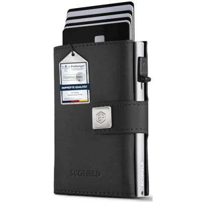 Immagine di SF SCOFIELD Trinity Slim Wallet con scomparto per monete, custodia carte di credito da uomo 10 12 I RFID Protezione portafogli Smart Wallet, Nero black silver,