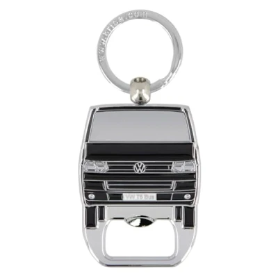 Immagine di Brisa VW Collection Volkswagen Portachiavi Vintage in Metallo con apribottiglie/cavatappi, per Chiavi/Zaino/Borsa, Camper T5 Bus Design (Fronte Bus/Nero)