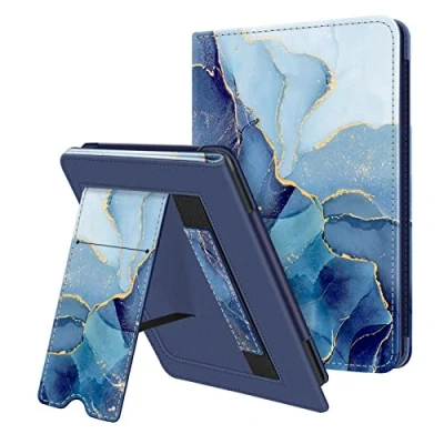 Immagine di FINTIE Custodia per 6,8&quot; Kindle Paperwhite di 11ª Generazione (Modello 2021) Protettiva Verticale Supporto Cover, con Slot schede e Cinturino, Funzione Auto Sveglia/Sonno, (Z Ocean Marble)