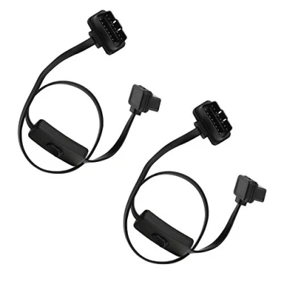 Immagine di Futheda 2 cavi OBD a 16 pin maschio femmina II/EOBD ad angolo retto diagnostico lettore di codici OBD2 adattatore cavo prolunga con interruttore alimentazione compatibile motore auto