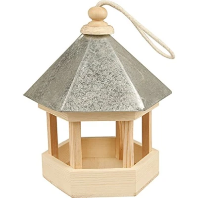 Immagine di Creativ Casetta esagonale per uccelli in pino con tetto zinco, 22 x 18 16,5 cm