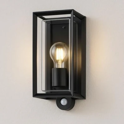 Immagine di CGC Lighting Lampada da parete per esterno, nera, alimentazione di rete, E27, Modern (Nero PIR)