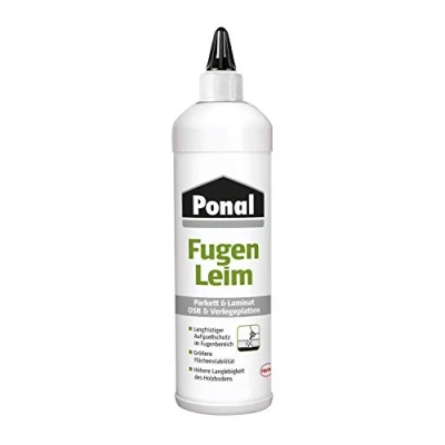 Immagine di Ponal colla per fughe parquet e laminato, trasparente pavimenti, collante impermeabile, bianca resistente all&#039;invecchiamento come protezione dal gonfiore, 1 flacone da kg