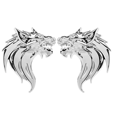 Immagine di VGOL Un paio 3D Metallo Testa di Lupo Adesivi Auto Decalcomanie Emblema Badge Riflettente Moto Decorazione Parabrezza Argento Luminoso