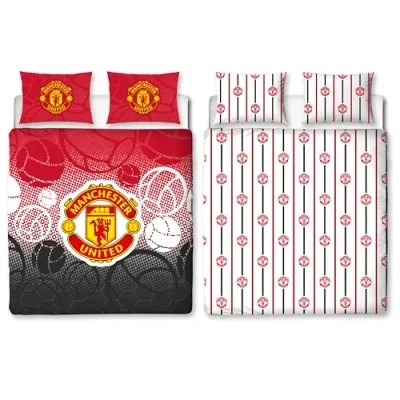 Immagine di Manchester United FC Character World Set copripiumino matrimoniale ufficiale con stemma e rosso, reversibile, 2 lati, prodotto ufficiale, federe coordinate