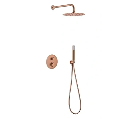 Immagine di MICE Set doccia, kit termostatico doccia a muro 2 vie rubinetteria bagno color rame oro rosa spazzolato