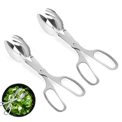 Immagine di 2 Pezzi Pinza Per Insalata A Forbice,In Acciaio Inox Barbecue Cottura Cibo Pinze Buffet Forbice Da Cucina Multifunzione Torte,Pane,Barbecue,Snack Vari,Cucina Accessori