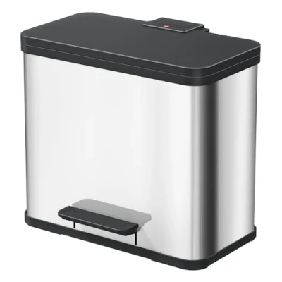 Immagine di Hailo öko duo plus l 0630 200 Bidone della spazzatura 26 Acciaio inox (L x a P) 470 430 340 mm Argento, Nero Meccanismo pedale 1 pz.