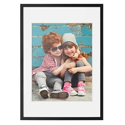 Immagine di PHOTOLINI 3D cornice 50x70 cm nero, profonda con vetro e passe partout, per oggetti fino a 1,5 di profondità, legno MDF perfetta il fai da te come regalo