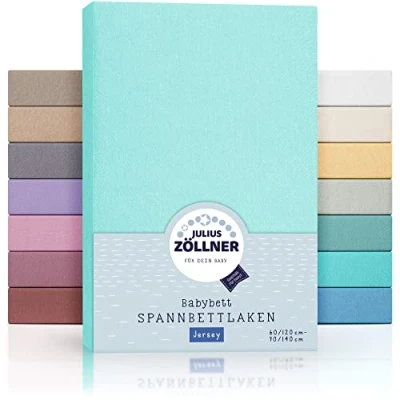 Immagine di Julius Zöllner Lenzuolo con angoli elasticizzati in jersey per lettino, 100% di cotone, certificato Oeko Tex Standard 100, dimensioni: 60 x 120 cm/70 140 cm, confezione da 2 pezzi, colore: