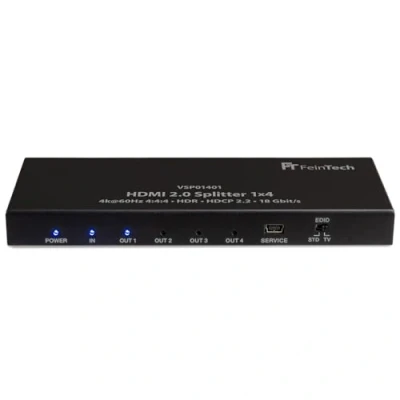 Immagine di FeinTech VSP01401 HDMI 2.0 Splitter 1 su 4 distributore EDID Scaler 4K@60 Hz HDR 18 Gbps HDCP 2.2, Nero
