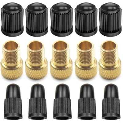 Immagine di Pitlane Performance® Set Adattatori Valvola Bici; in Ottone per Valvole Presta; 2 Presta Schrader + Cappucci Protettivi Bici, E Bike (Set da 15)
