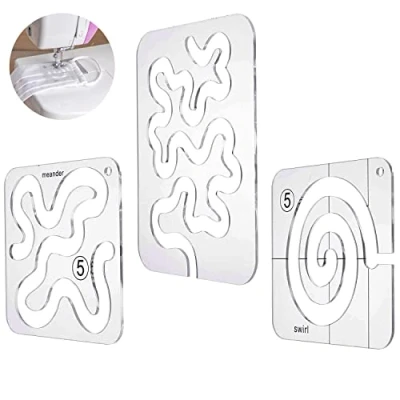 Immagine di DRERIO set di 3 righelli in acrilico per trapuntatura, stencil trapuntatura a movimento libero, plastica trasparente, da cucito macchine cucire patchwork fai