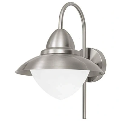 Immagine di Eglo lampada da parete per esterni Sidney, esterno a uno punto luce, in acciaio inossidabile, bianco, opalino opaco, argento, E27, IP44