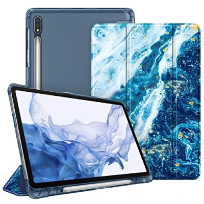 Immagine di FINTIE Custodia per Samsung Galaxy Tab S8 11&#039;&#039; 2022 SM X700/X706 / S7 2020 T870/T875 con S Pen Holder, Sottile Leggero Case Posteriore Trasparente Cover Auto Sveglia/Sonno, Oceano Blu