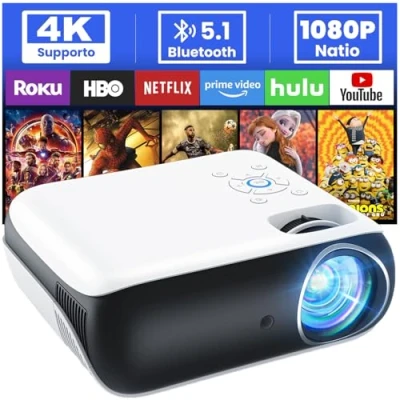 Immagine di HOPVISION Proiettore, 9500Lumen Proiettore 4K Supportato, Mini Portatile Bluetooth Full HD 1080P, Videoproiettore Home Cinema Compatibile con Smartphone/HDMI/USB/Laptop/Fire Stick/PS5