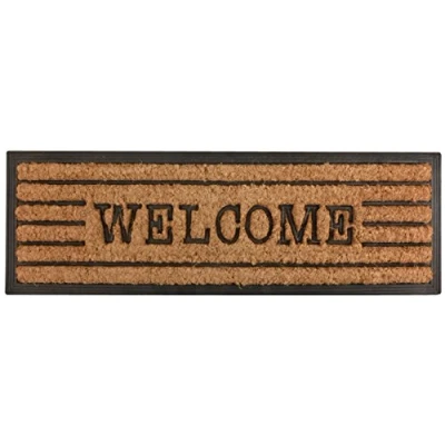 Immagine di Esschert Design rb176 Stufe Zerbino Gomma/Cocco Welcome Zerbino, Fibra di Cocco, Gomma, Nero, Marrone, 75 x 25 2.4 cm