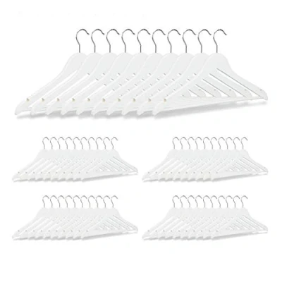 Immagine di Relaxdays, Bianche Set da 50 Grucce, Asta per Pantaloni, Gonne, Camicie, Giacche, Gancio Girevole a 360, in Legno, Metallo, 23,5 x 45 1 cm