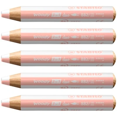 Immagine di Matita colorata Multi Funzione STABILO woody 3 in 1 duo Mina a 2 Colori Confezione da 5 Bianco/Albicocca