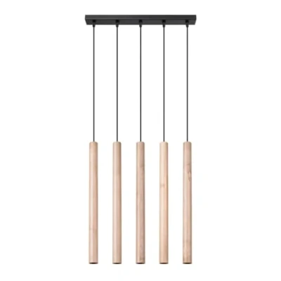 Immagine di Sollux Pastelo Plafoniera a sospensione moderna da bar in legno 5x G9